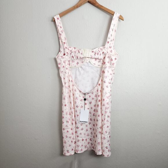 NEW Rumored Loverboy Pink Ditsy Floral Candied Carnation Satin Mini Dress Large - Picture 8 of 12